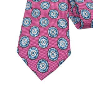Cape Cod Silk Tie Men’s 63” Fuchsia Blue Geometric Floral Medallion Classic New